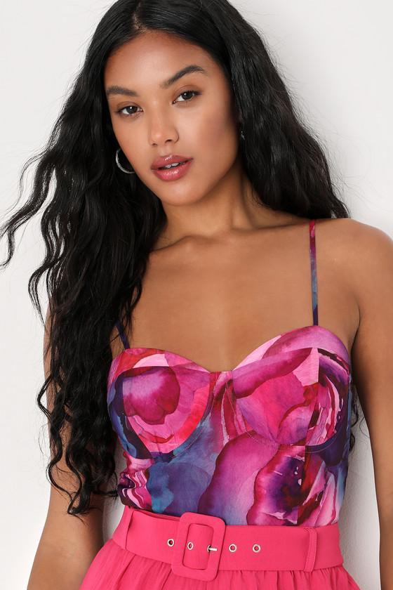 Perfect Energy Purple Multi Floral Print Bustier Bodysuit Product Image