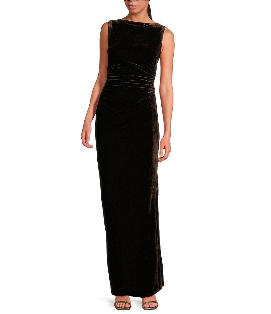 WAYF Davin Velvet Boat Neck Sleeveless Open Back Maxi Dress Product Image