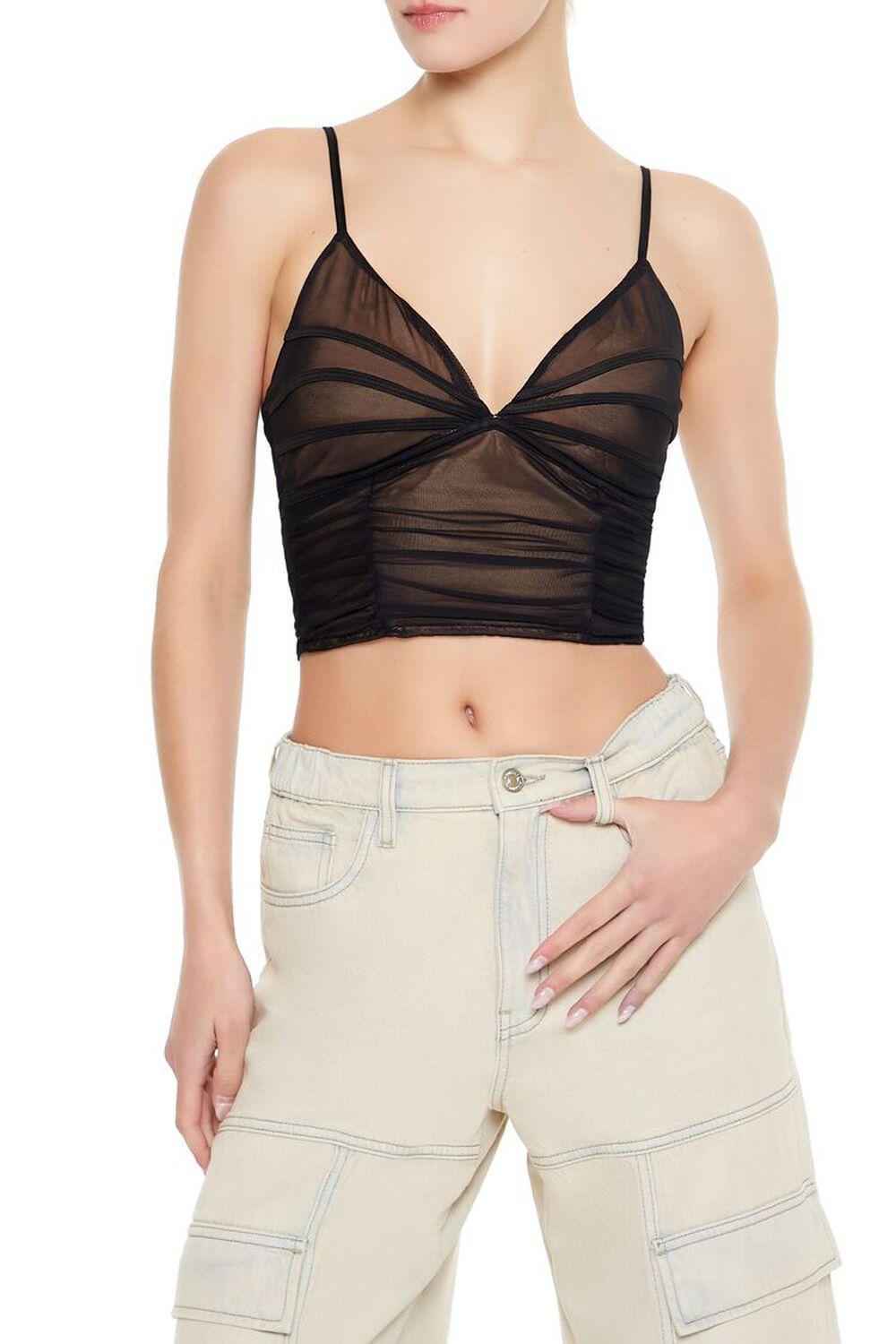 Ruched Mesh Cropped Cami | Forever 21 Product Image