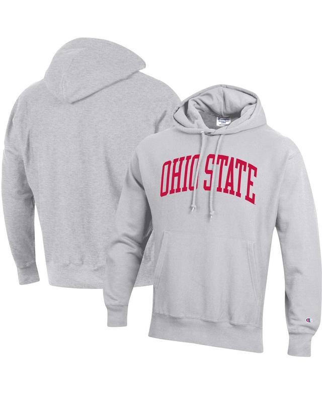 Mens Champion Heathered Gray Ohio State Buckeyes Big & Tall Reverse Weave Fleece Pullover Hoodie Sweatshirt Product Image