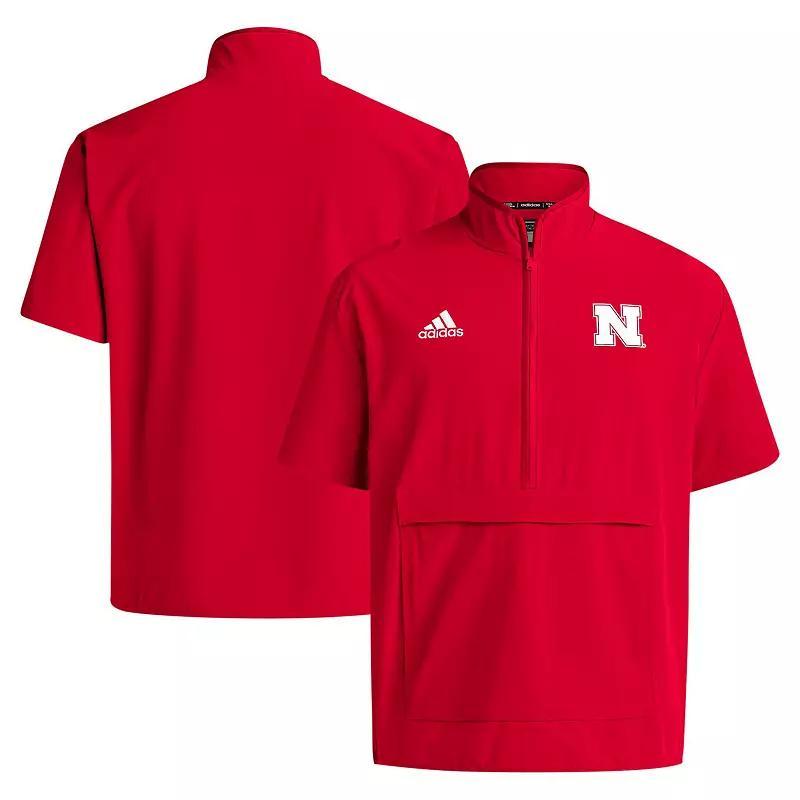 Mens adidas Scarlet Nebraska Huskers Coaches Sideline Half-Zip Short Sleeve Jacket Product Image