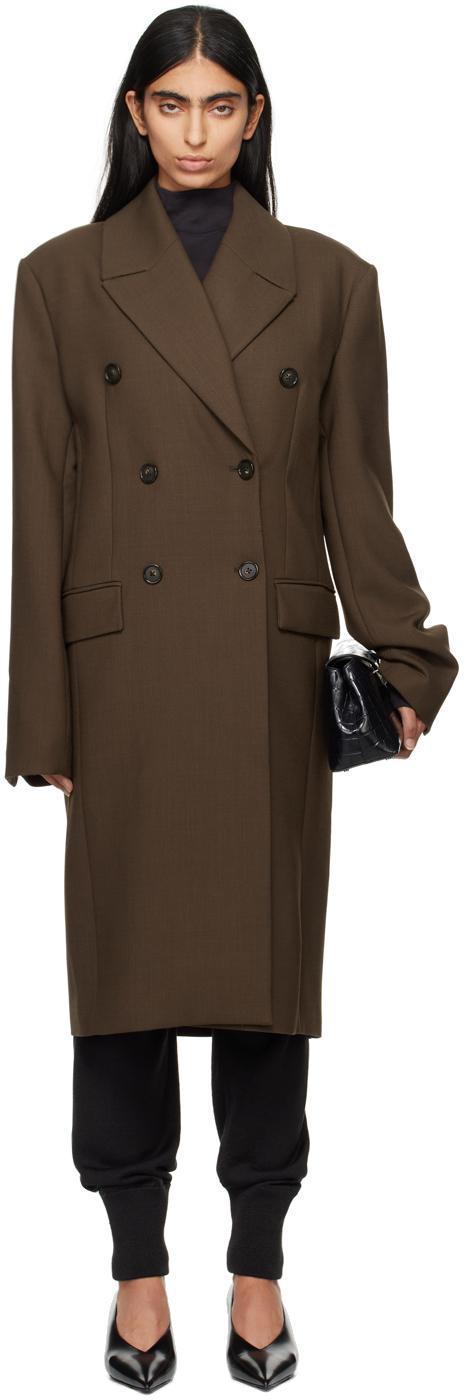 TOTÊME Brown Broad Midi Coat In Bark 213 Product Image