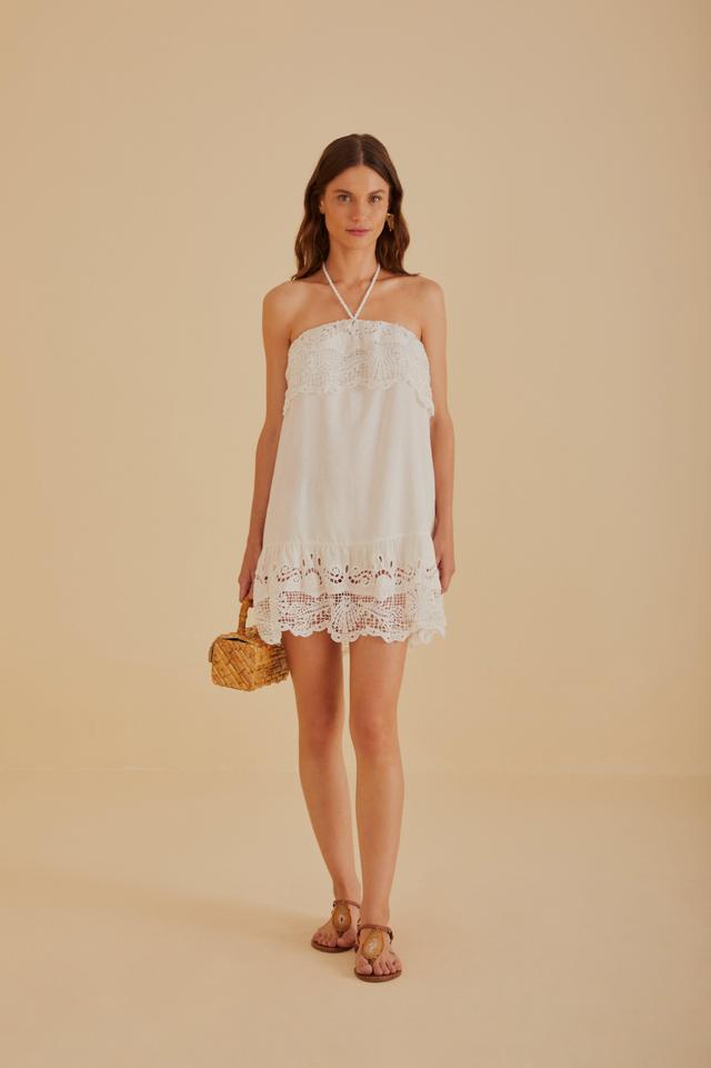 Off-White Embroidered Guipure Euroflax Premium Linen Mini Dress, OFF-WHITE / XL Product Image