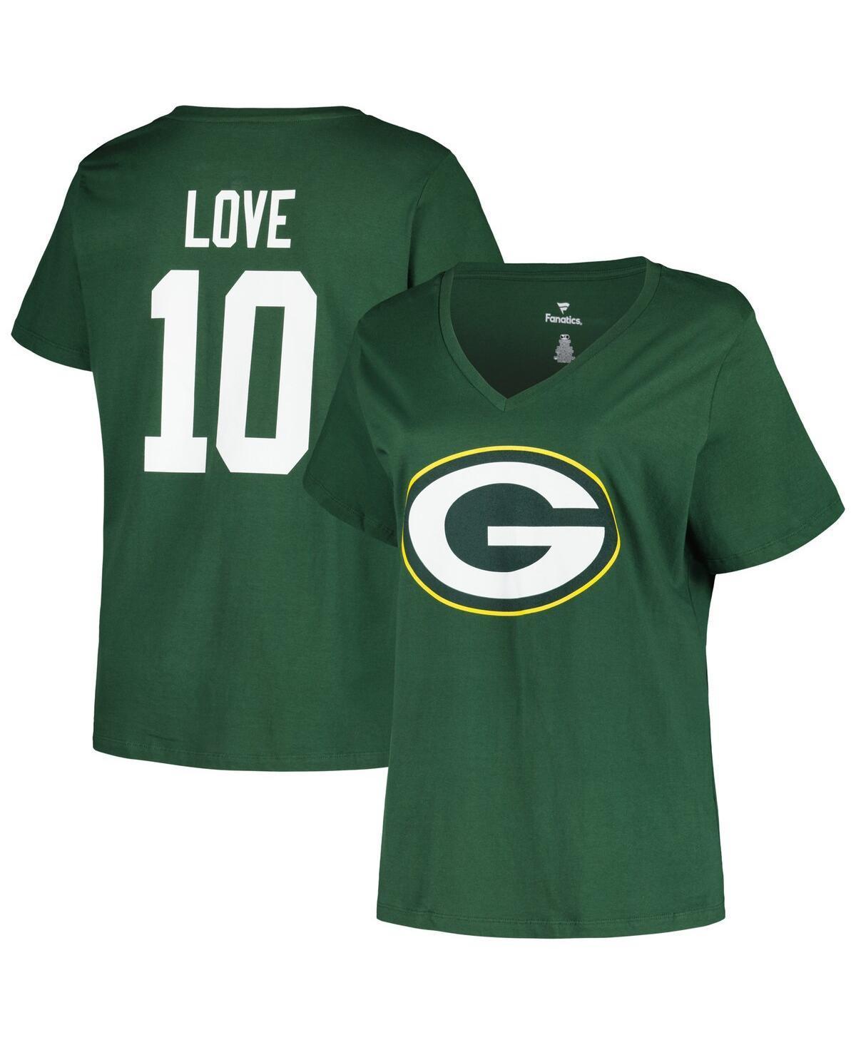 Womens Fanatics Branded Jordan Love Bay Packers Plus Size Player Name & Number V-Neck T-Shirt Product Image