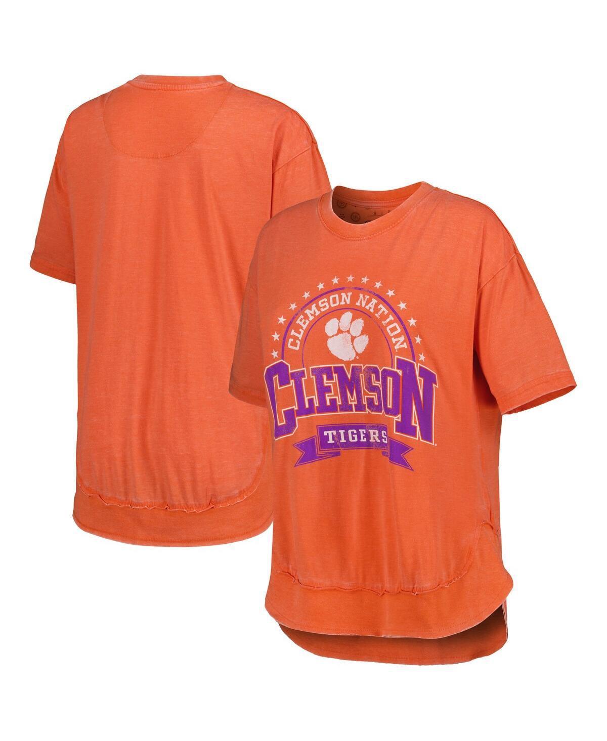 Womens Pressbox Heather Clemson Tigers Vintage Wash Poncho Captain T-Shirt Product Image