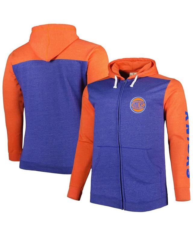 Mens Fanatics Branded Heathered Blue/Heathered Orange New York Knicks Big & Tall Down and Distance Full-Zip Hoodie Multicolor Product Image