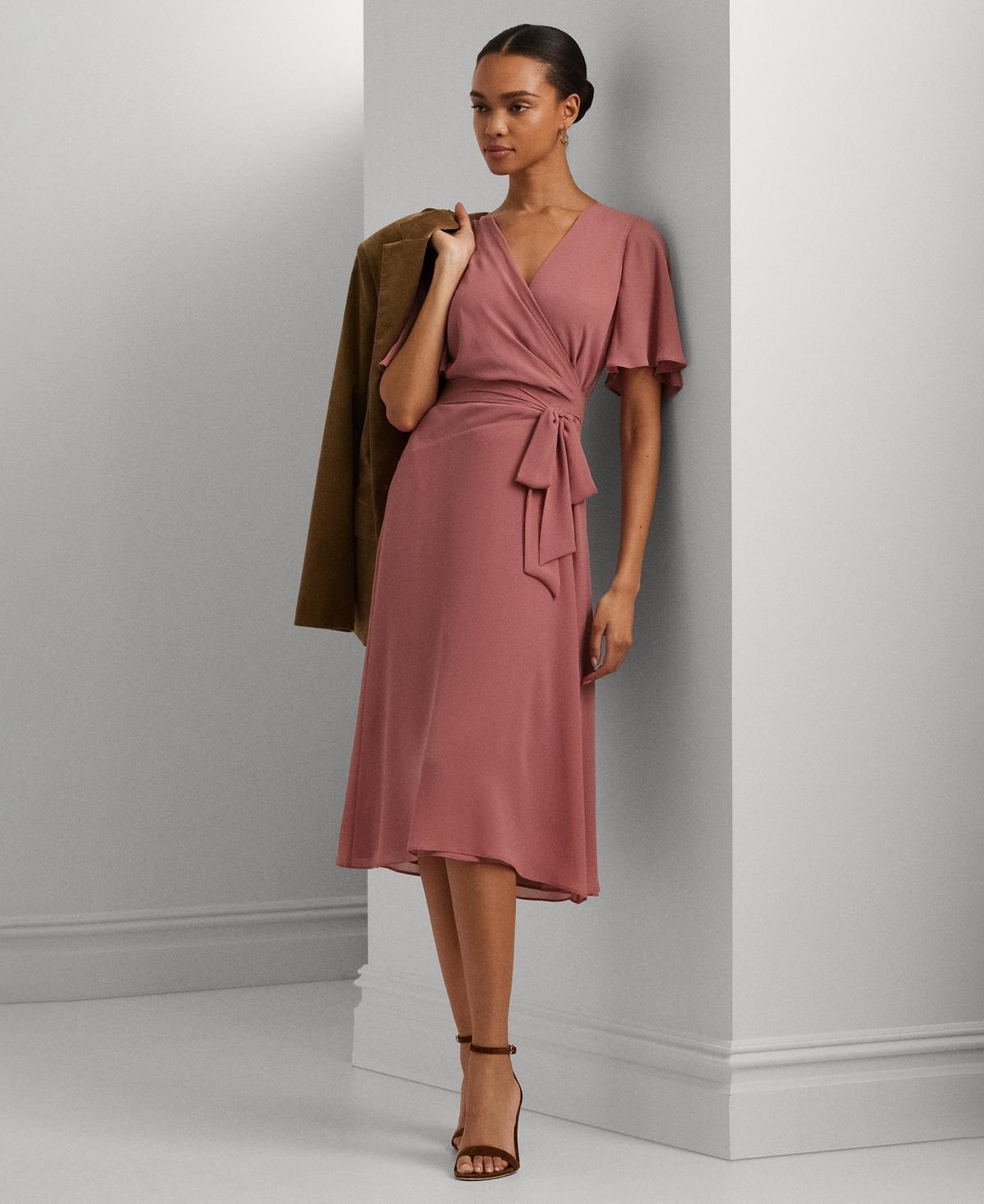 Lauren Ralph Lauren Womens Belted Georgette Dress Product Image