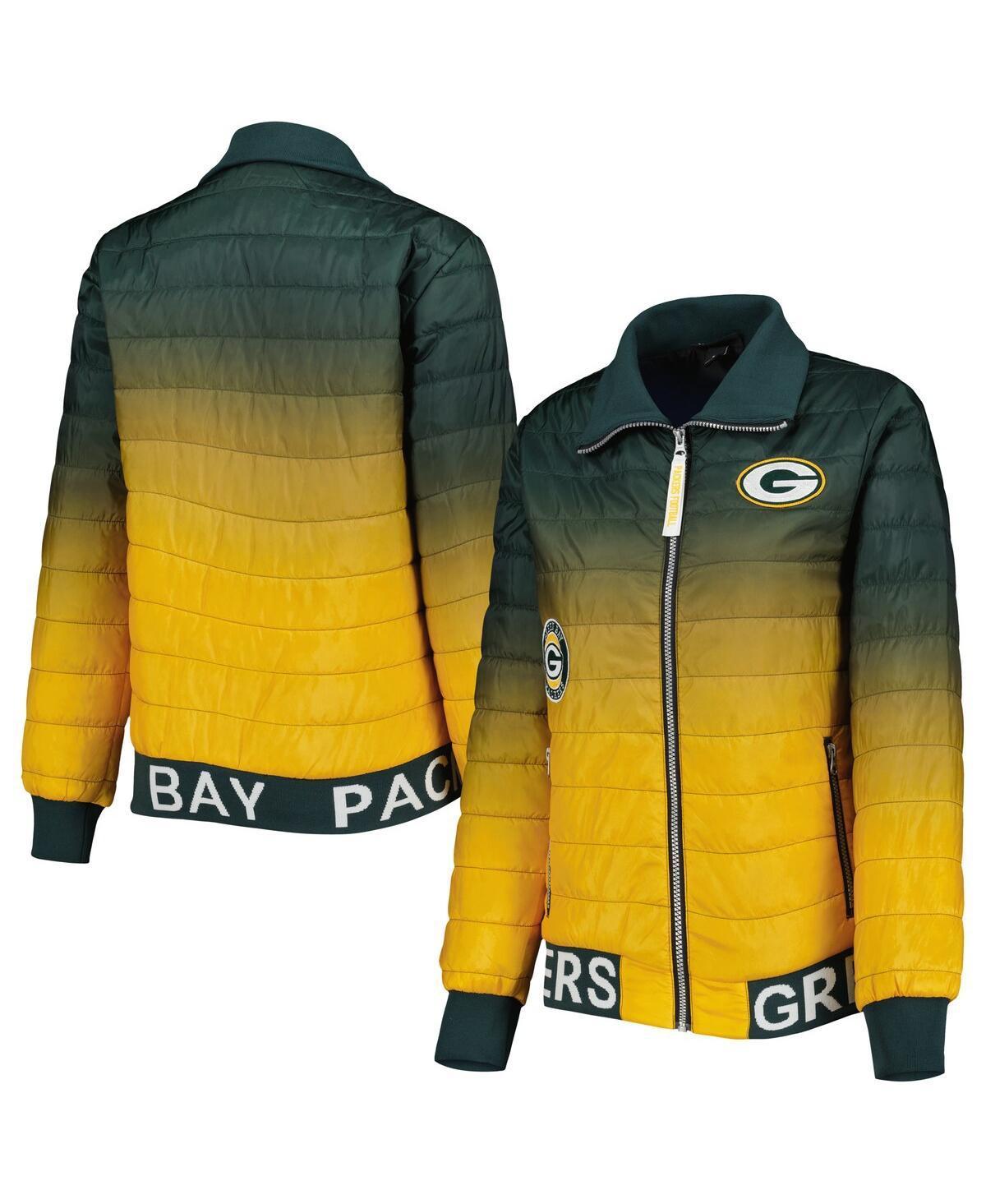 Womens The Wild Collective /Gold Bay Packers Color Block Full-Zip Puffer Jacket Product Image