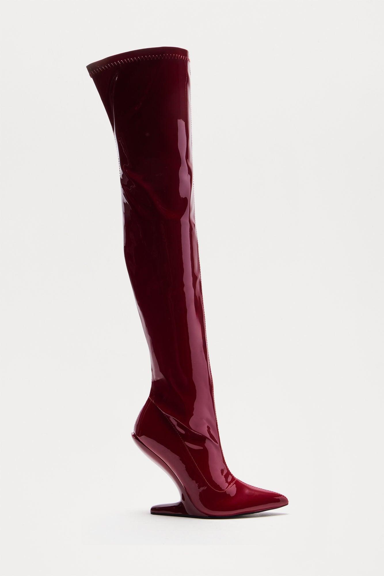 Tokyo Thigh High Boots - Burgundy Product Image