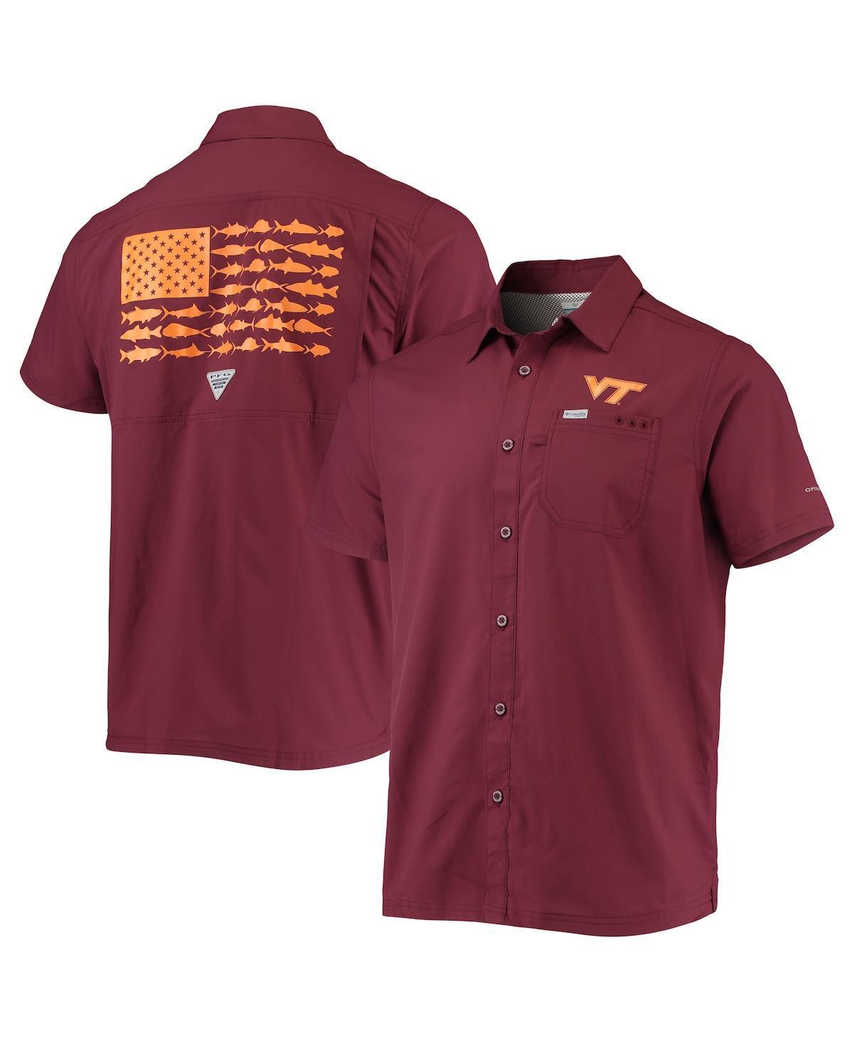 Mens Columbia PFG Maroon Virginia Tech Hokies Slack Tide Camp Button-Up Shirt Product Image