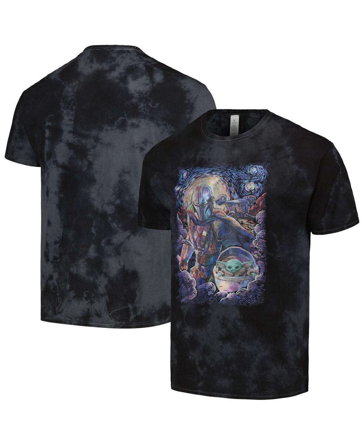 Mens Star Wars: The Mandalorian & The Child Starry Night Tee Black Grey Product Image