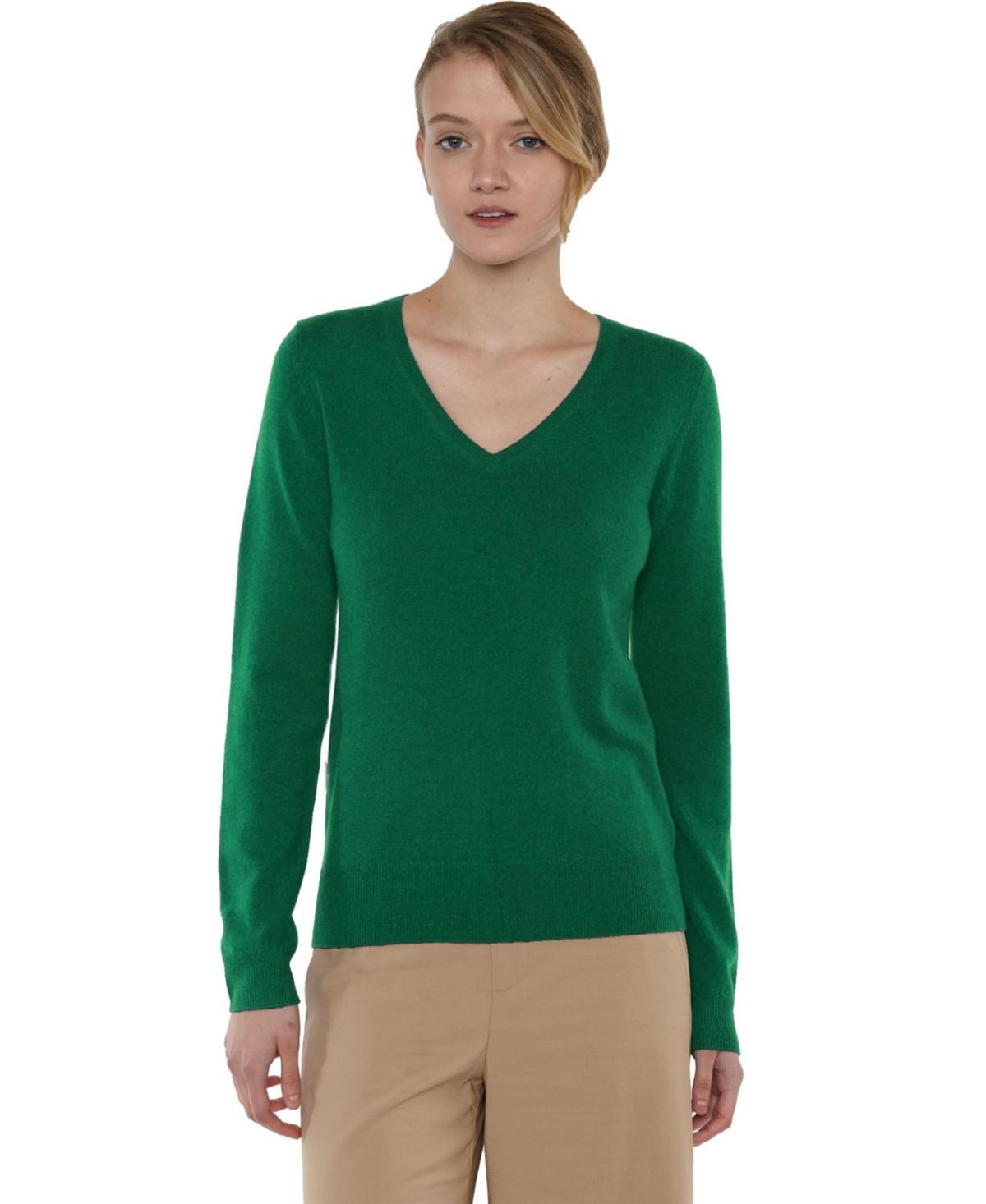 Jennie Liu Womens 100% Pure Cashmere Long Sleeve Pullover V Neck Sweater (8160, Lime, Large ) Product Image