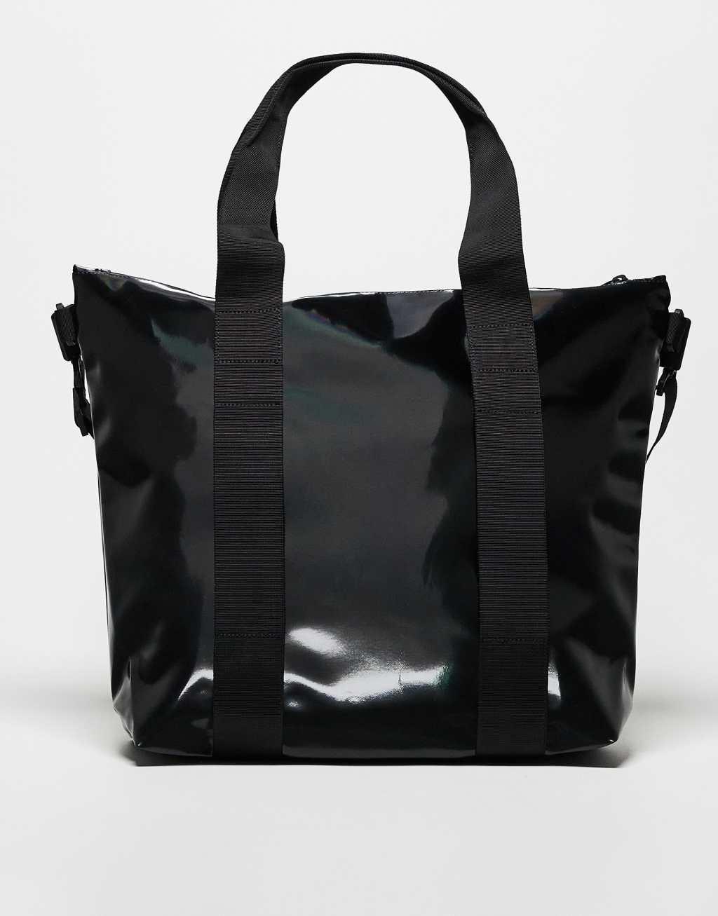 Rains 14160 waterproof mini tote bag in shiny black Product Image