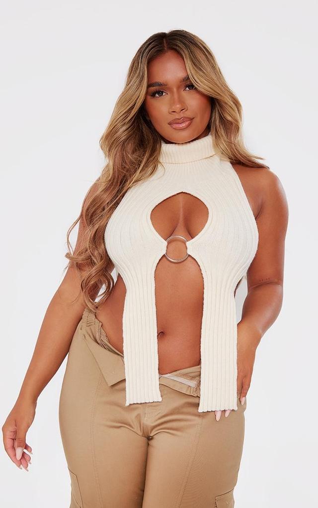 Shape Cream Knit Cut Out Ring Detail Crop Top Product Image