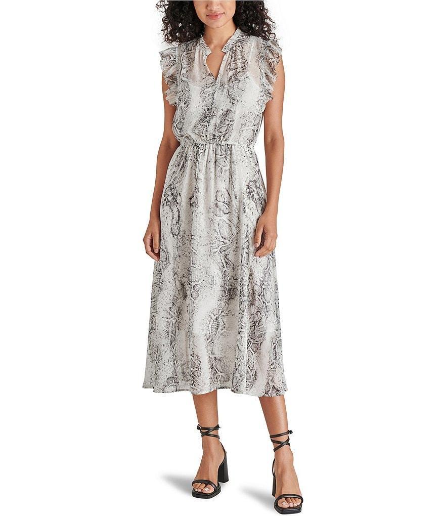 Steve Madden Allegra Snake Print Split Neck Sleeveless Midi Dress Product Image