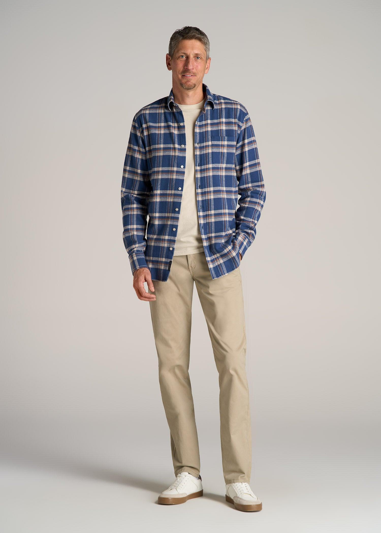 Nelson Flannel Shirt for Tall Men in Navy and Khaki Plaid Product Image