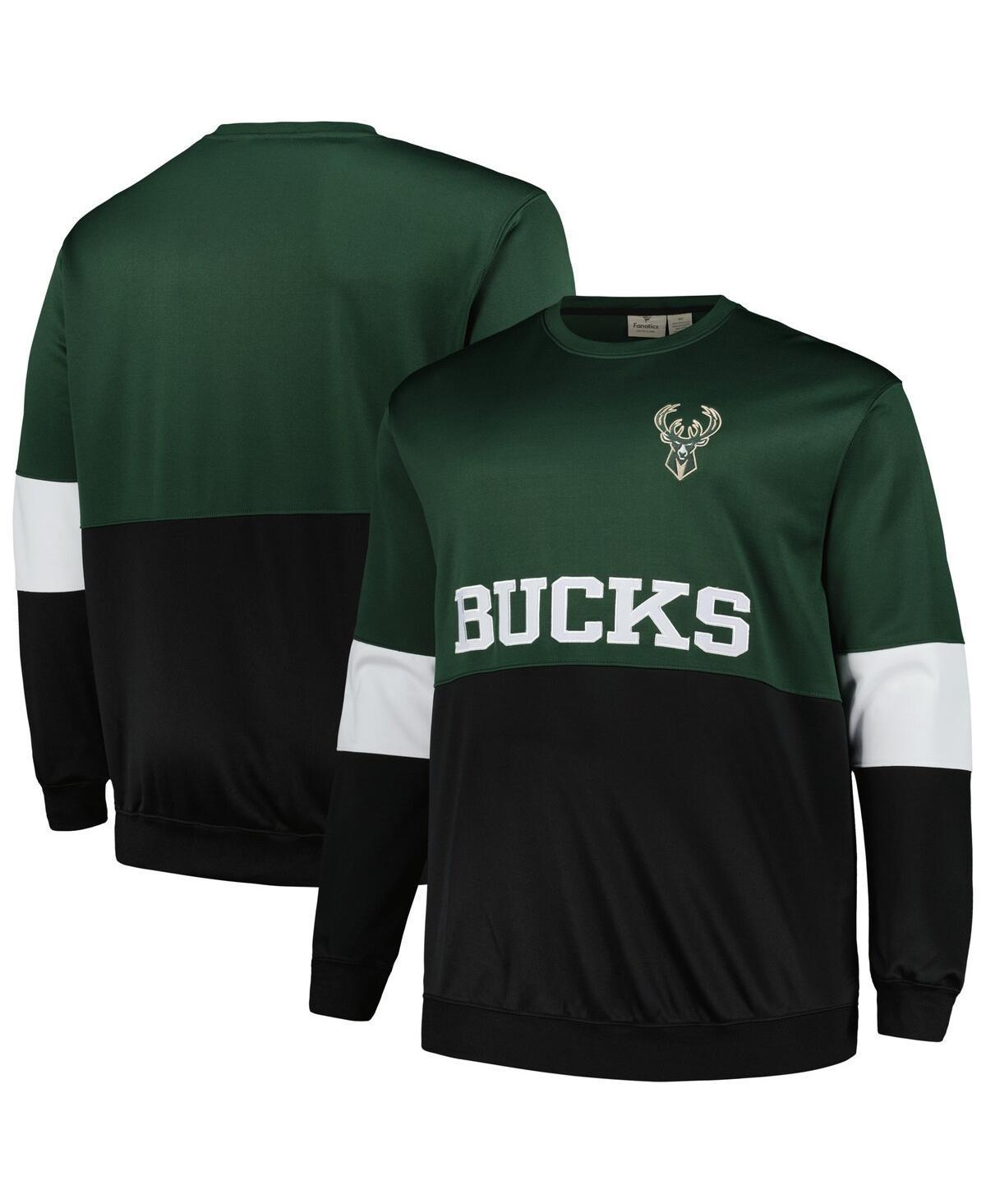 Mens Fanatics Branded Hunter Green/Black Milwaukee Bucks Big & Tall Split Pullover Sweatshirt Product Image