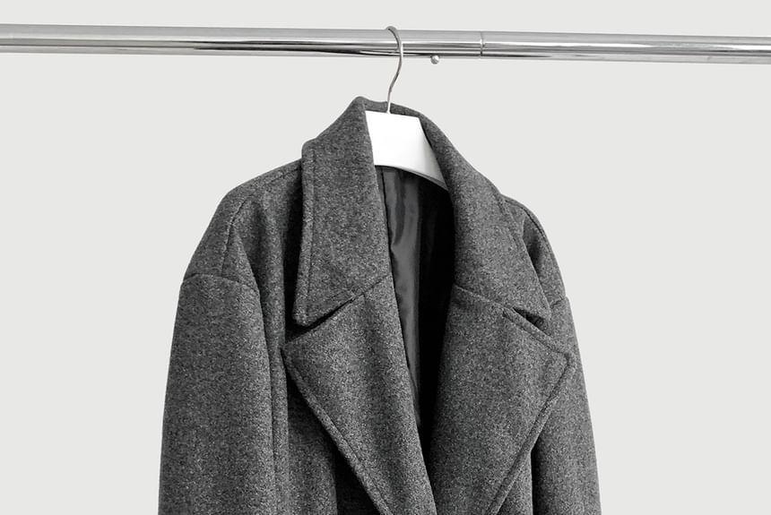 Plain Midi Double-Breasted Coat Product Image