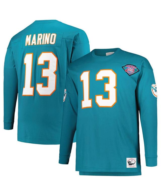 Mens Mitchell & Ness Dan Marino Aqua Miami Dolphins Big and Tall Cut and Sew Player Name and Number Long Sleeve T-shirt Product Image