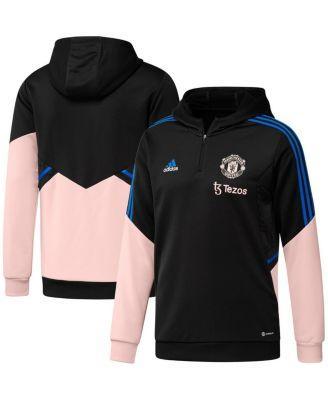 Mens adidas Black/Pink Manchester United Training AEROREADY Quarter-Zip Hoodie Product Image