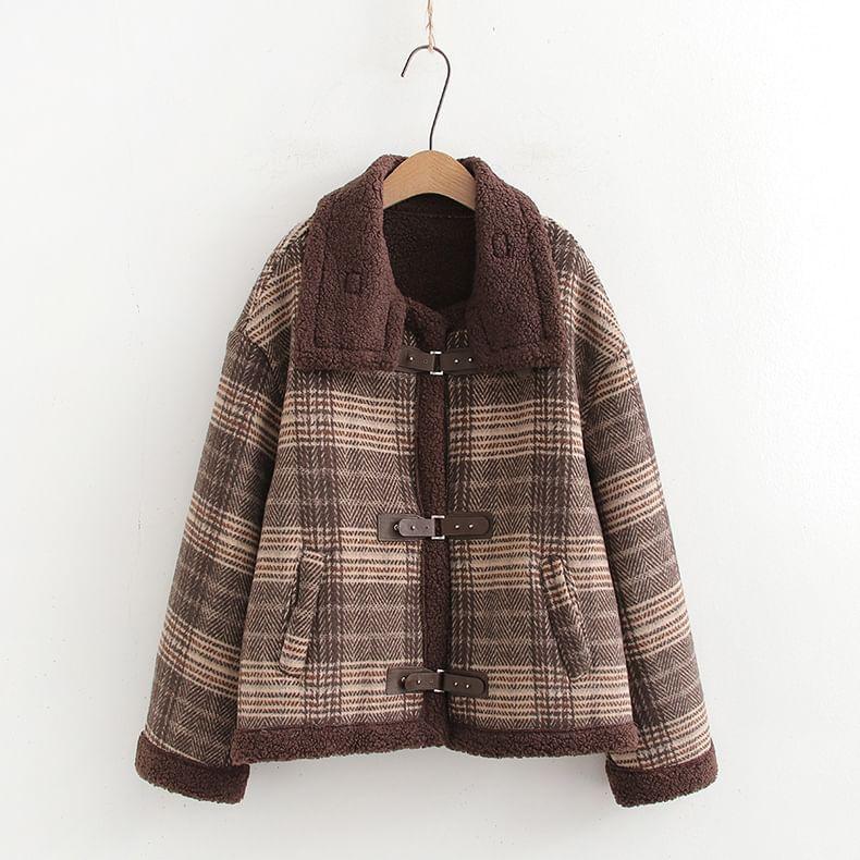 Collared Plaid Buckled Coat Product Image