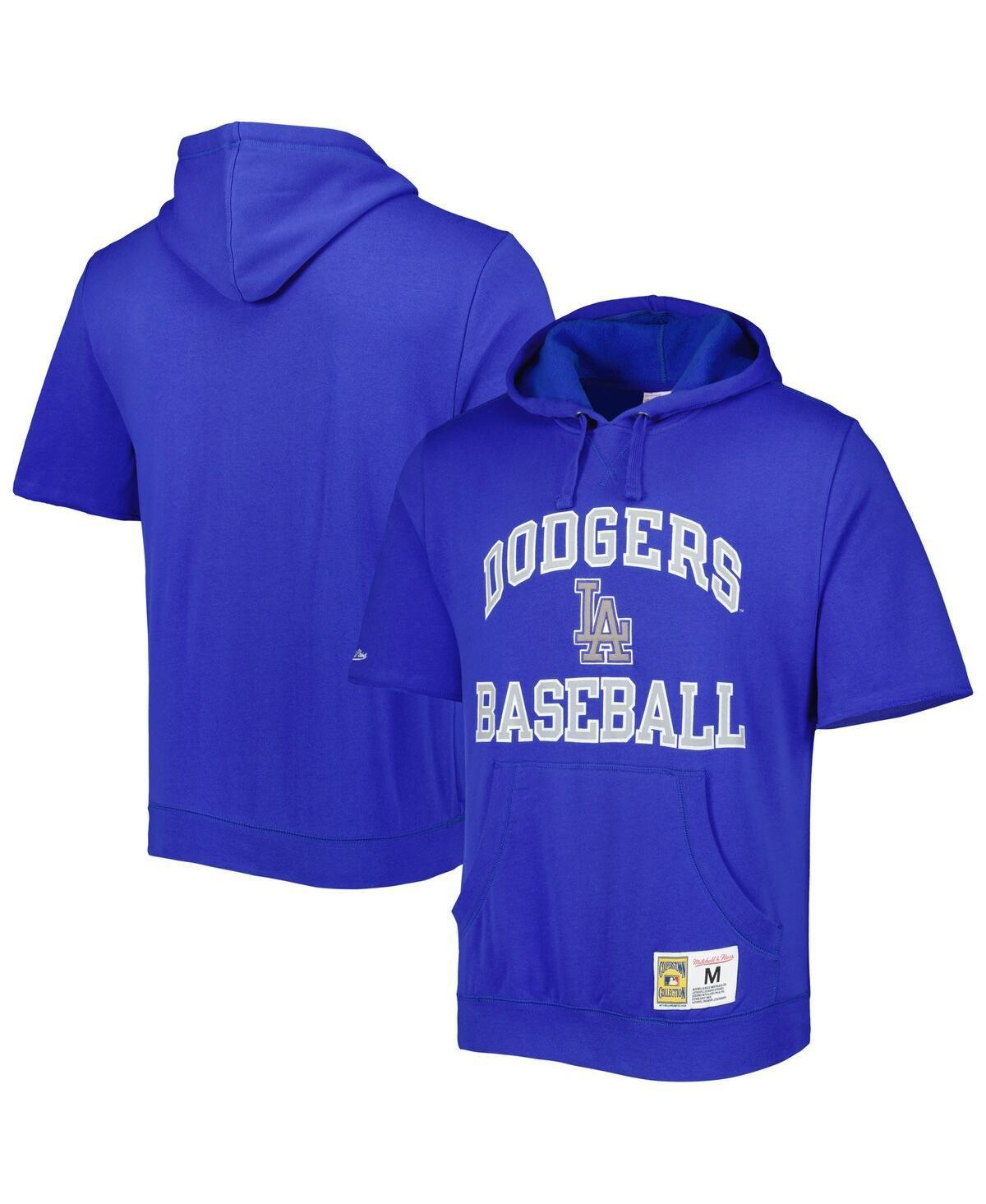 Mens Mitchell & Ness Royal Los Angeles Dodgers Cooperstown Collection Washed Fleece Pullover Short Sleeve Hoodie Product Image