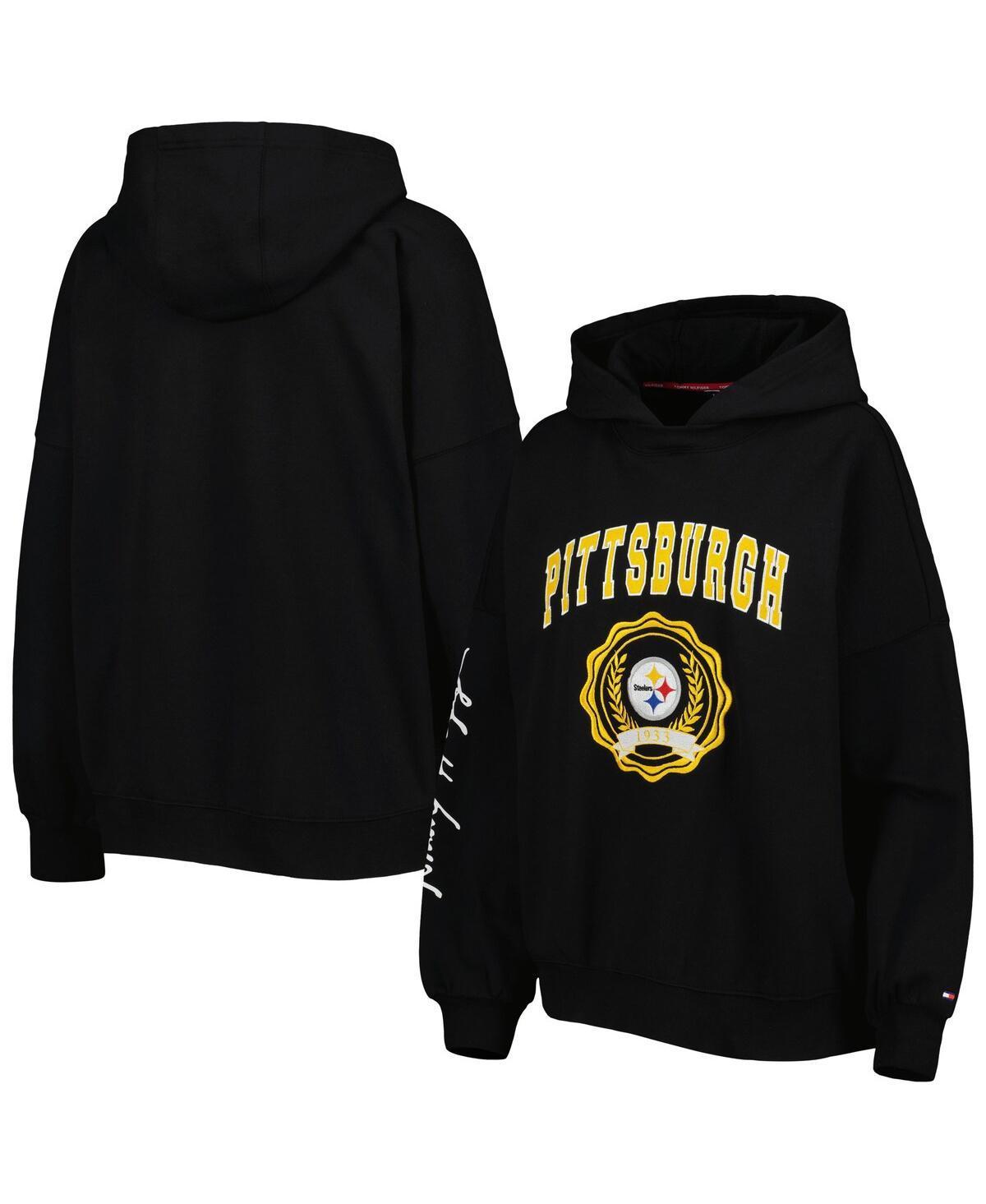 Womens Tommy Hilfiger Black Pittsburgh Steelers Becca Drop Shoulder Pullover Hoodie Product Image