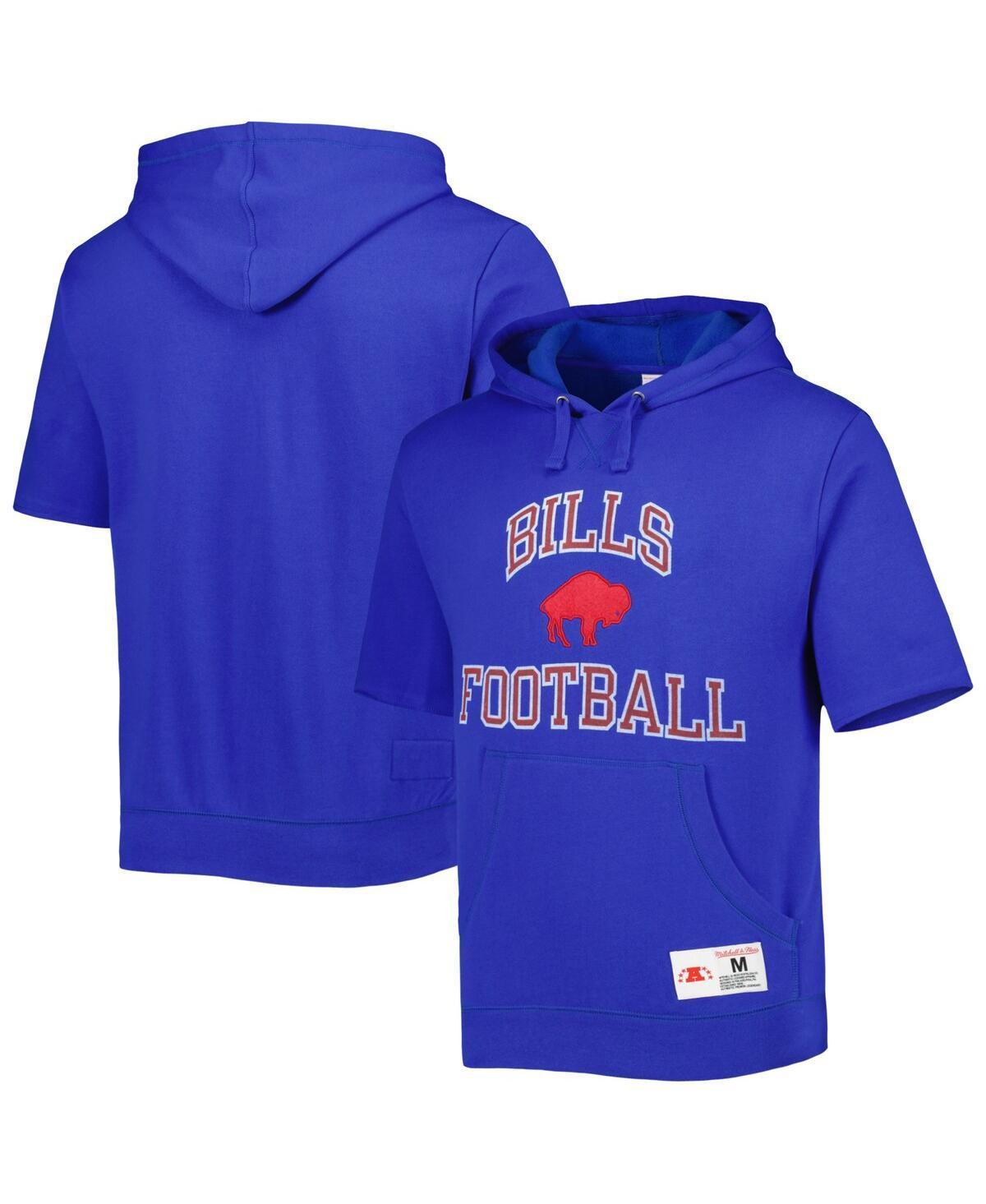 Mens Mitchell & Ness Royal Buffalo Bills Washed Short Sleeve Pullover Hoodie Product Image