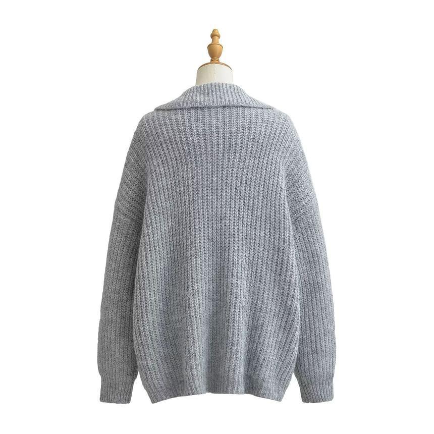 Plain Collared Zip Cardigan Product Image