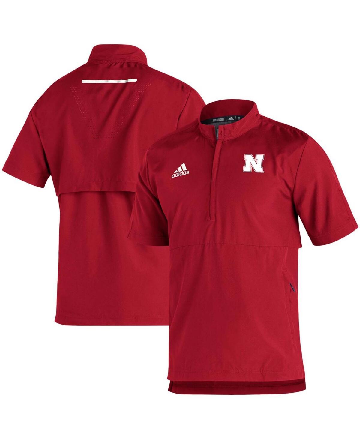 Mens adidas Scarlet Nebraska Huskers 2021 Sideline AEROREADY Short Sleeve Quarter-Zip Jacket NEB Red Product Image