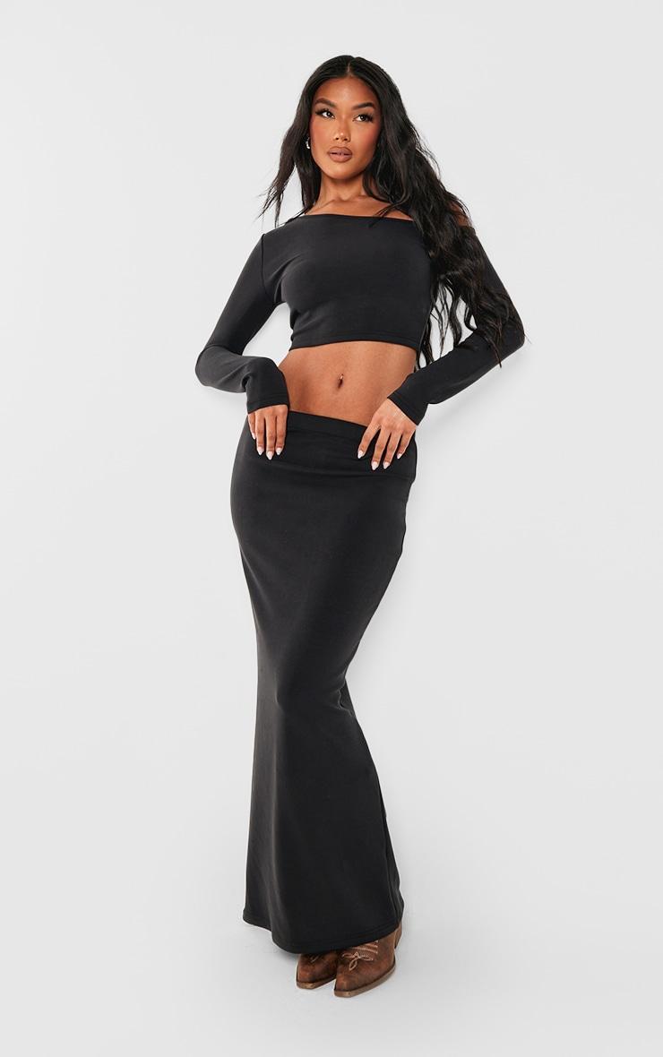 Black Premium Soft Touch Low Rise  Maxi Skirt Product Image