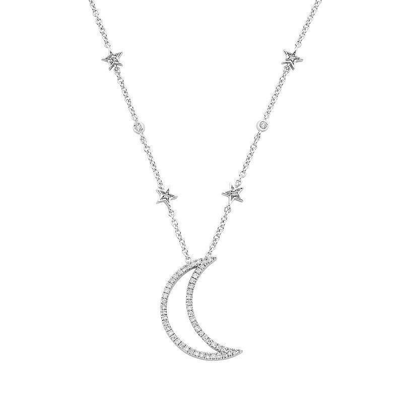 Sterling Silver 1/5 Carat T.W. Diamond Moon & Star Pendant Necklace, Womens White Product Image