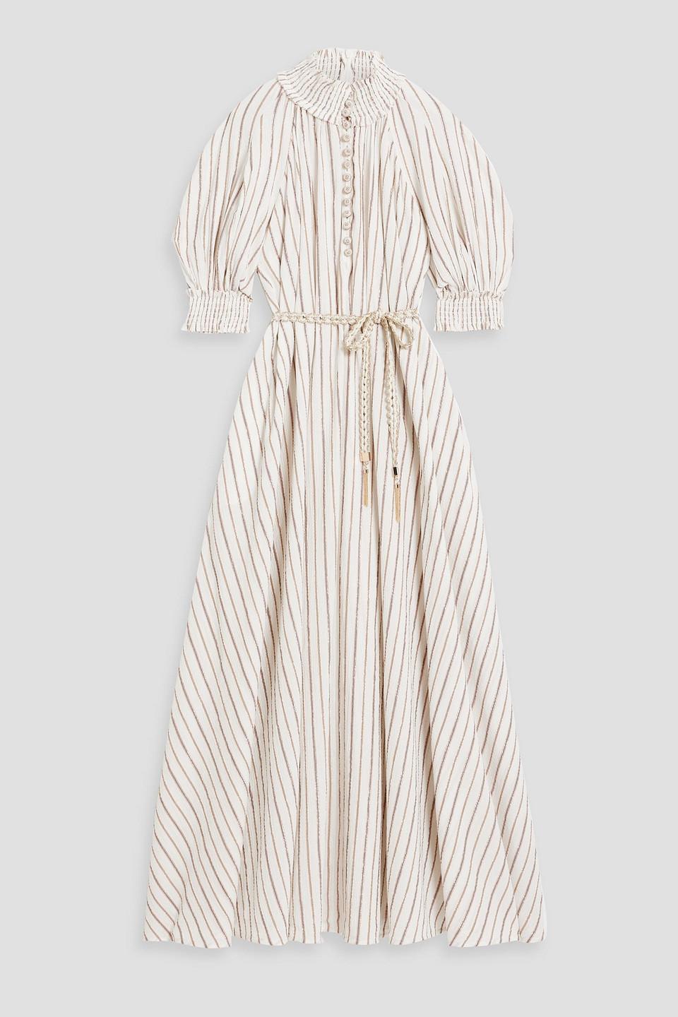 Metallic Striped Cotton-blend Jacquard Maxi Dress In Off-white product image