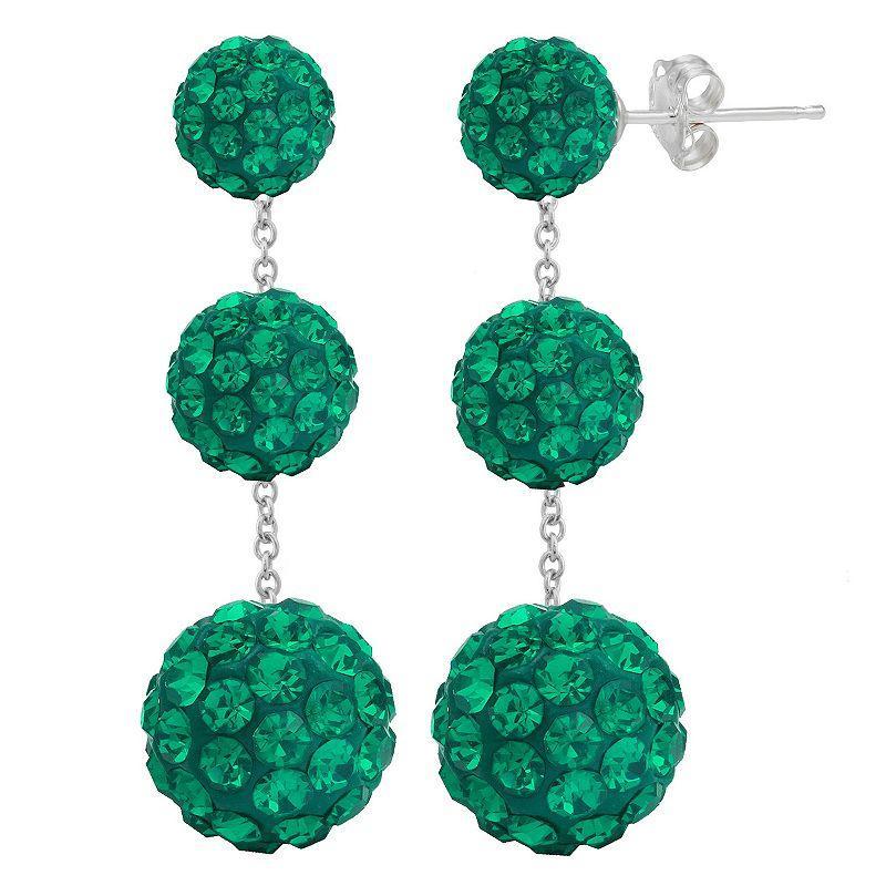 Sterling Silver Graduated Crystal Tiered Drop Earrings, Womens, Green Product Image