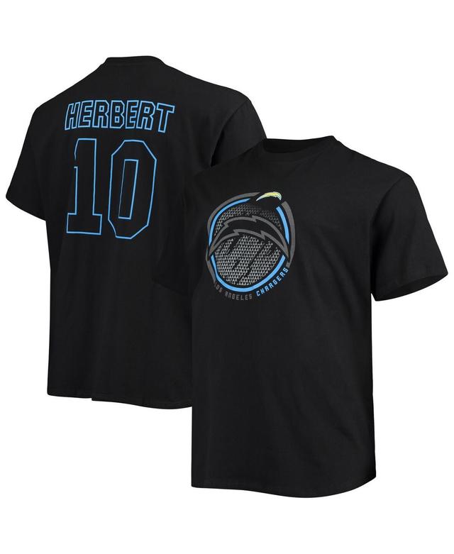 Mens Fanatics Justin Herbert Black Los Angeles Chargers Big and Tall Color Pop Name and Number T-shirt Product Image