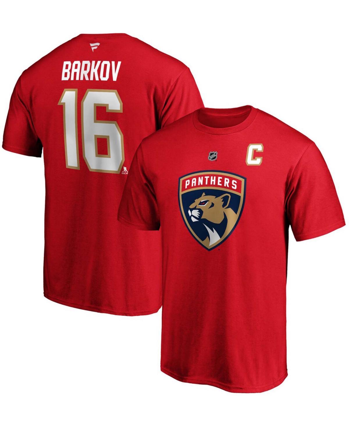 Mens Fanatics Branded Aleksander Barkov Red Florida Panthers Team Authentic Stack Name & Number T-Shirt Product Image