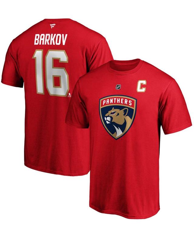 Mens Aleksander Barkov Red Florida Panthers Team Authentic Stack Name and Number T-shirt Product Image