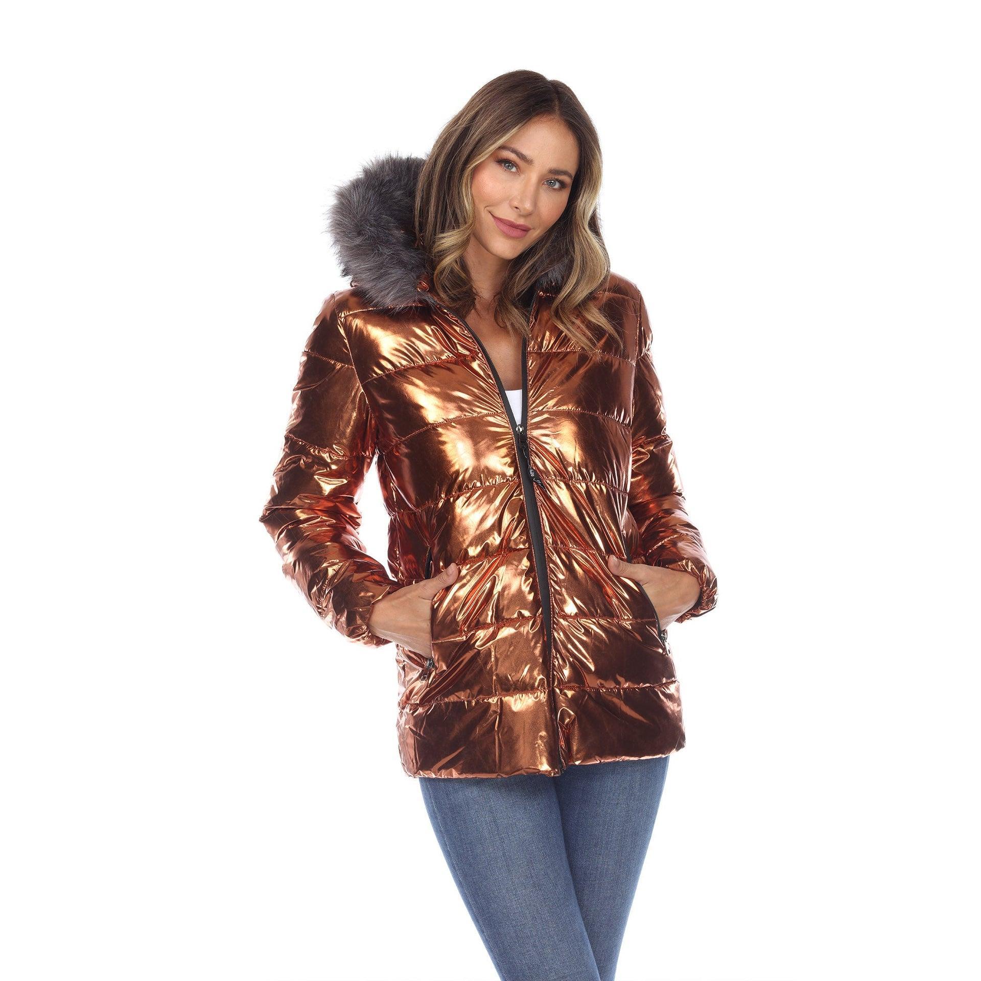 Women's Metallic Puffer Coat with Hoodie product image