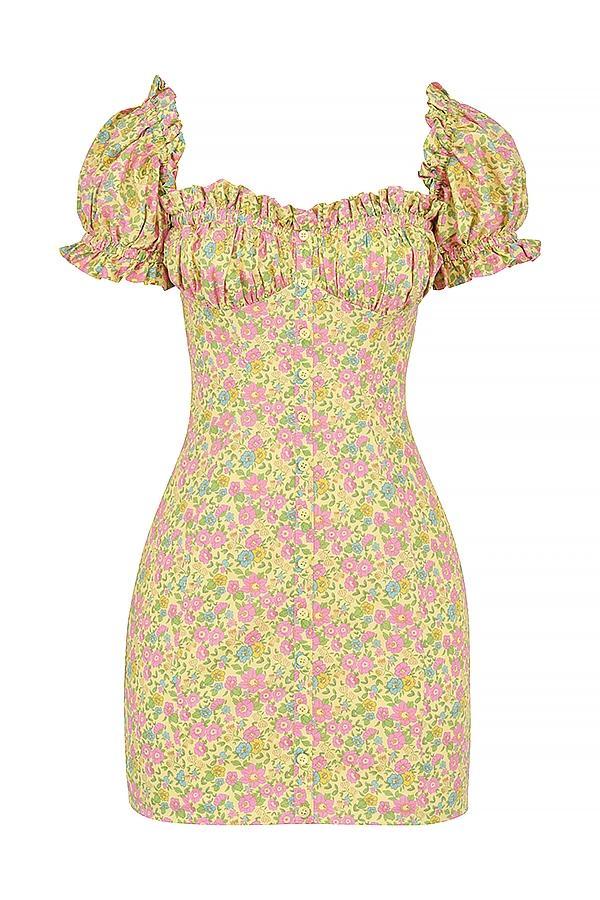 Tanaya Vintage Floral Puff Sleeve Mini Dress Product Image