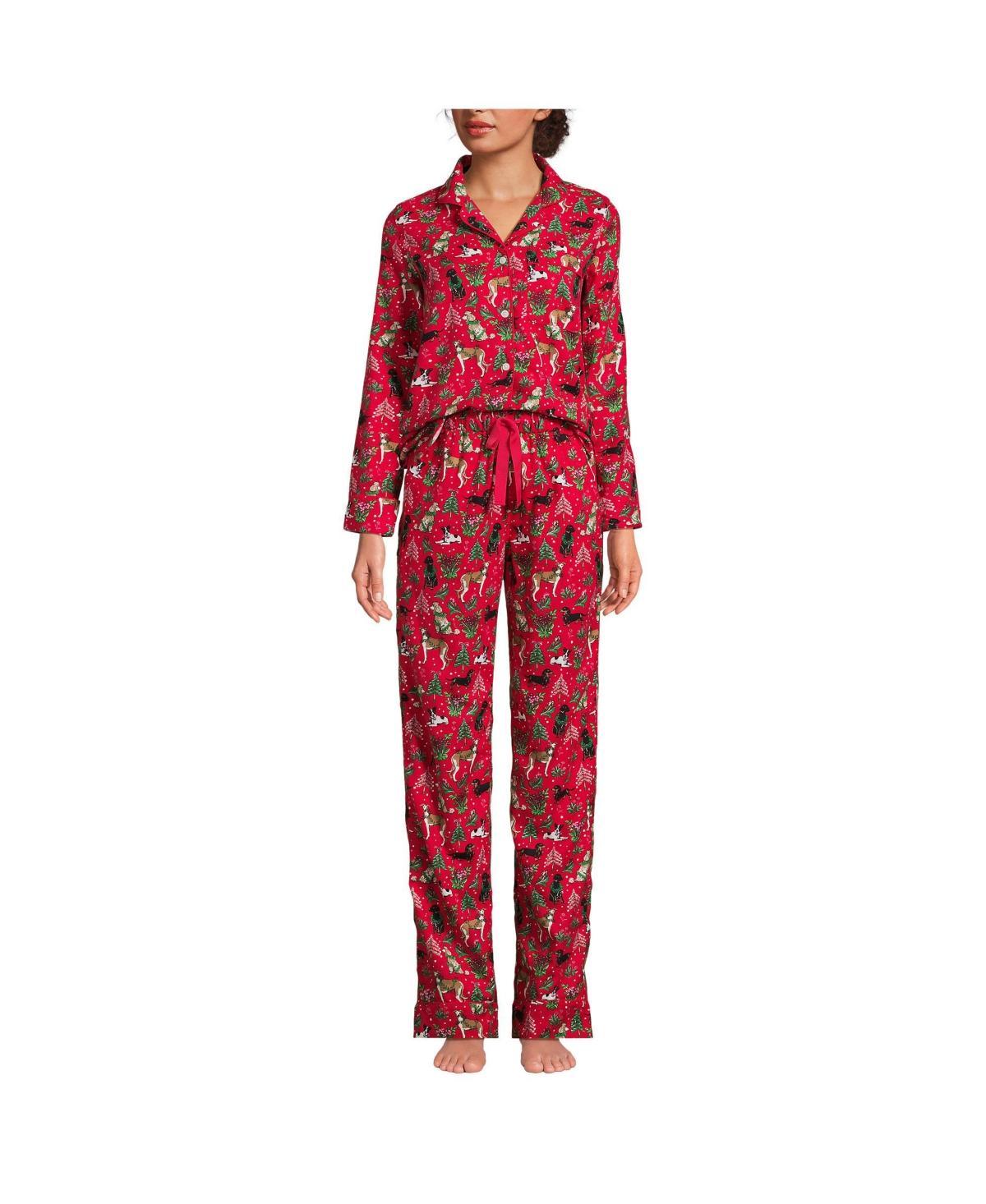 Lands End Womens Drapey Flannel 4 Piece Pajama Set - Long Sleeve Top and Pants Robe and Bag Product Image