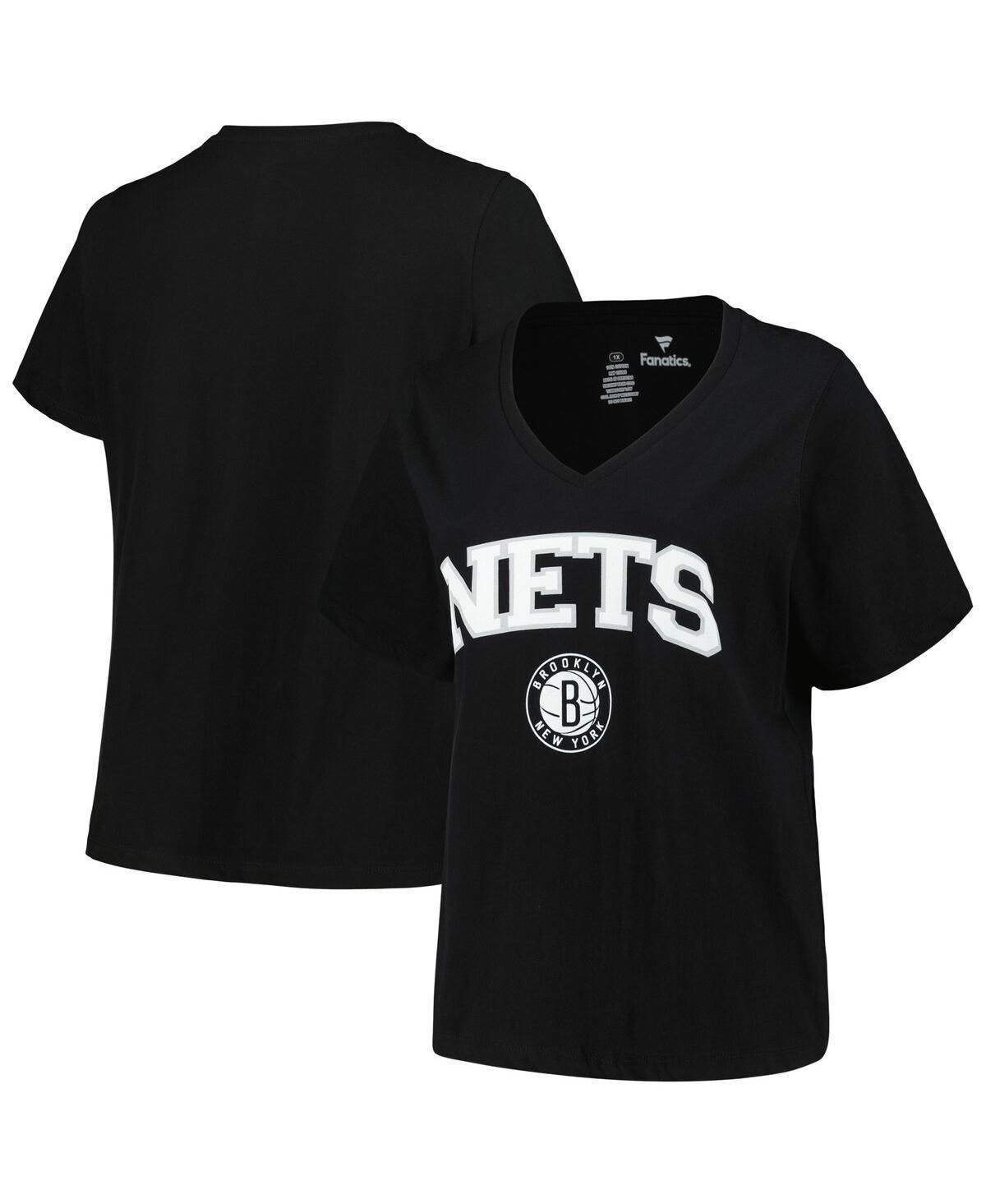 Womens Profile Black Brooklyn Nets Plus Size Arch Over Logo V-Neck T-Shirt Product Image