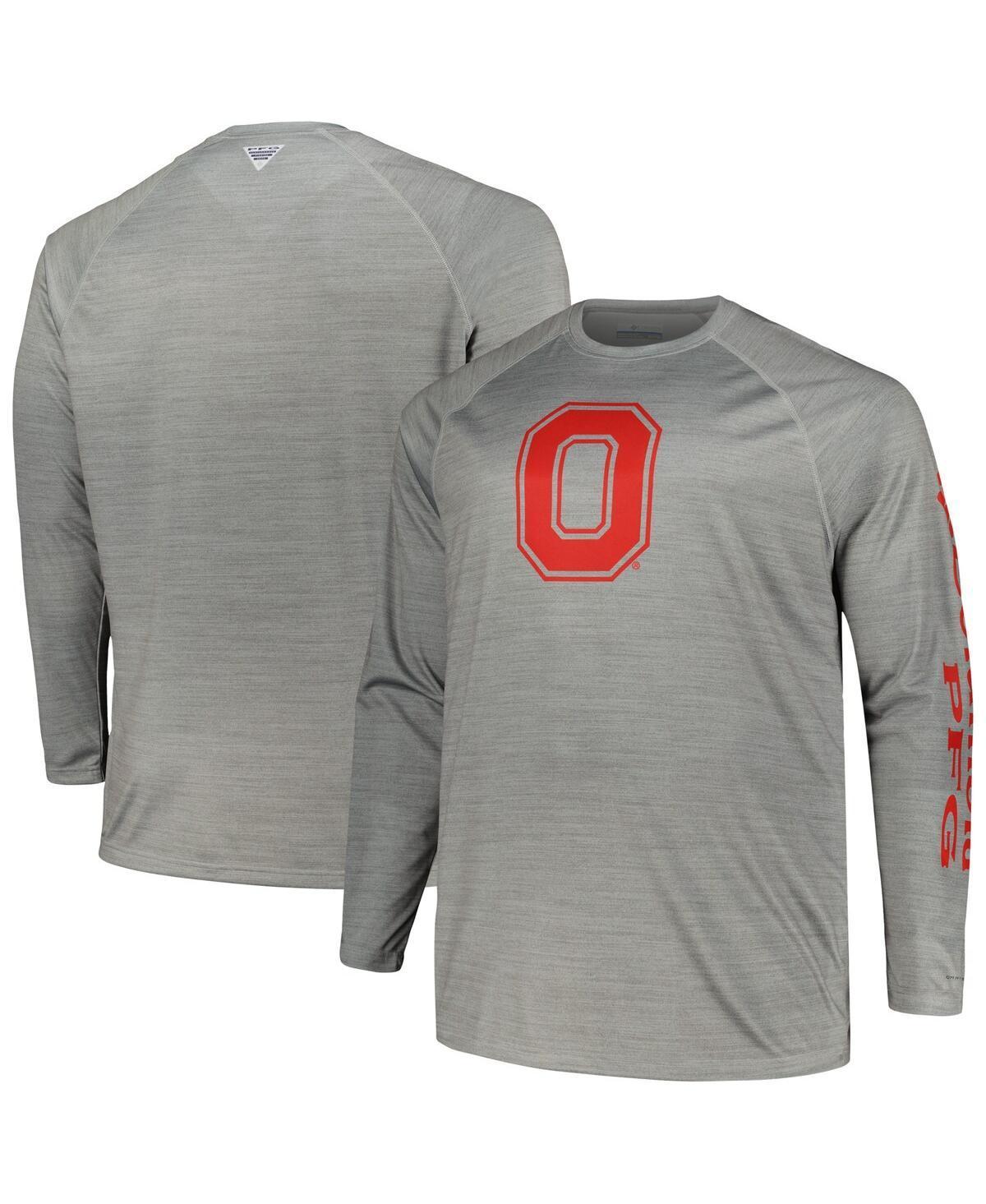 Mens Columbia Gray Ohio State Buckeyes Big & Tall Terminal Tackle Raglan Omni-Shade Long Sleeve T-Shirt Product Image