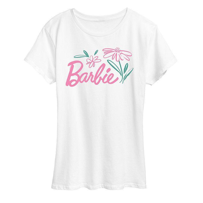 Womens Barbie Logo Brushed Flowers Graphic Tee Heather Grey Product Image