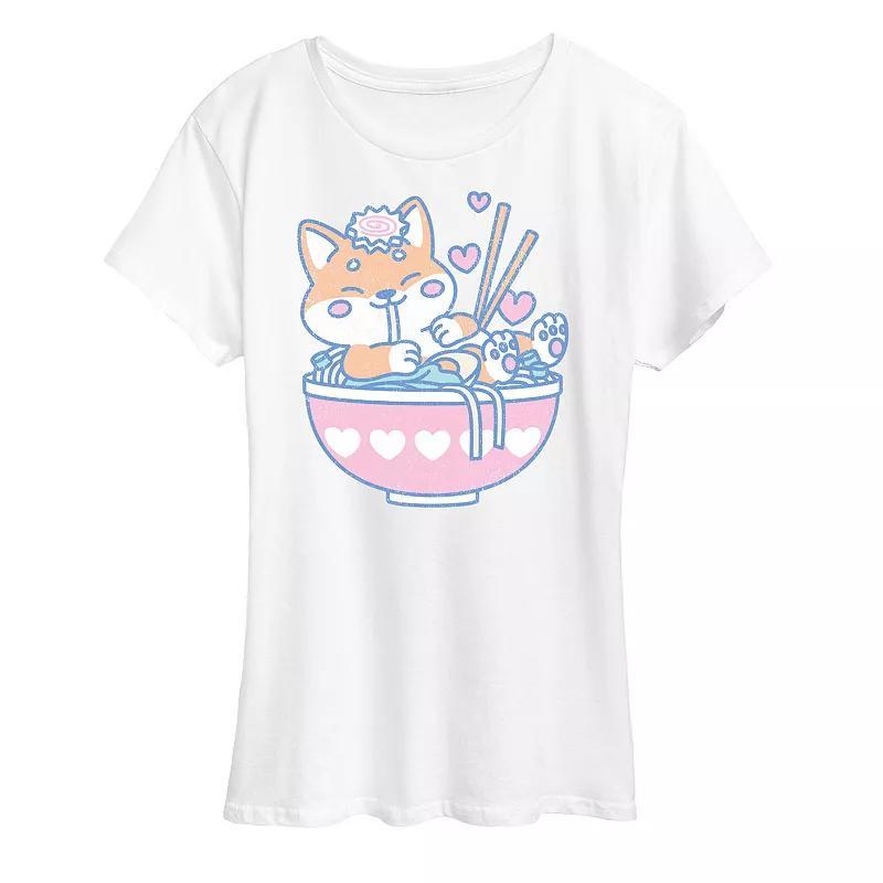 Womens Kawaii Ramen Shiba Inu Graphic Tee Grey Royal Blue Product Image