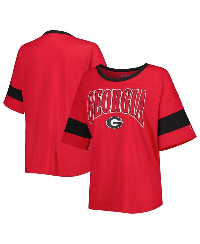 Womens Champion Red Georgia Bulldogs Jumbo Arch Striped Half-Sleeve T-shirt Product Image