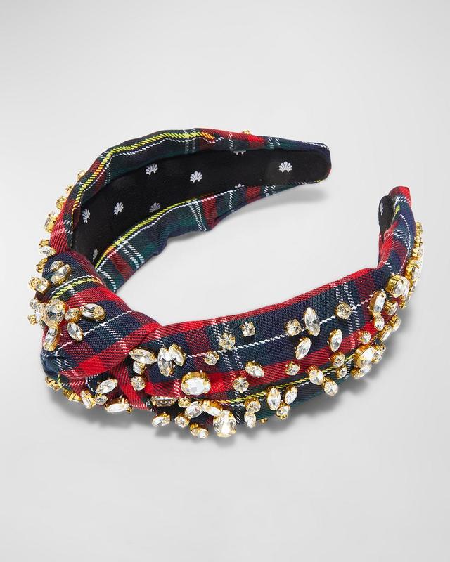 Womens Crystal-Embellished Plaid Knotted Headband Product Image