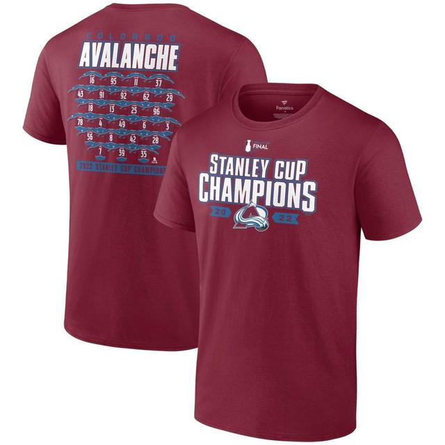 Fanatics Mens Garnet Colorado Avalanche 2022 Stanley Cup Champions Jersey Roster T-Shirt Product Image