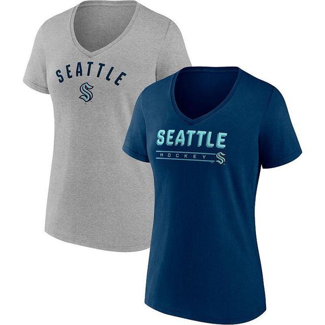 Womens Fanatics Branded Deep Sea Blue/Gray Seattle Kraken Parent 2-Pack V-Neck T-Shirt Set Krk Blue Product Image