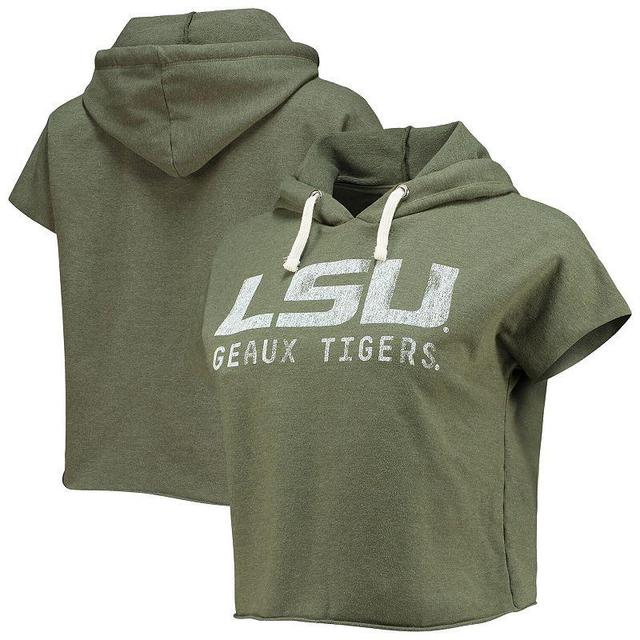 Womens Original Retro Brand Olive LSU Tigers Cropped Tri-Blend Short Sleeve Pullover Hoodie Product Image