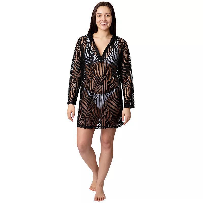 Womens Aqua Del Mar Crochet Long Sleeve Coverup Dress Black Product Image